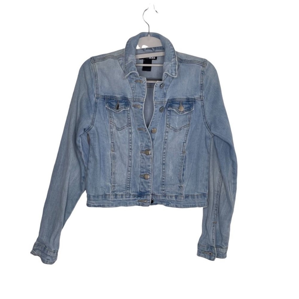 Fashion Nova Womens Light Wash Distressed Cropped Denim Jacket Blue Small